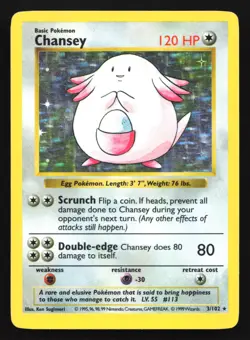 Chansey 3/102 Base Set (Shadowless) Holo Rare Pokemon Card - Image 1