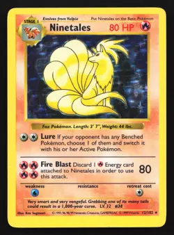 Ninetales 12/102 Base Set (Shadowless) Holo Rare Pokemon Card - Image 1