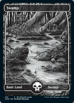 Light Play, English MTG Foil Swamp (410) - Silver Foil Etched - The Moonlit Land - Image 1