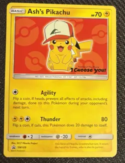 2017 Ash’s Pikachu SM109 pokemon Promo LP English - Image 1