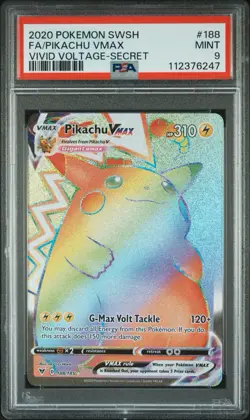Pokemon Pikachu VMAX 188/185 Secret Rainbow Rare Vivid Voltage Card PSA 9 Mint - Image 1