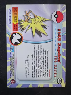 Pokemon 2000 Topps TV Animation Edition Series 3 Zapdos #145 Blue Logo - Image 2