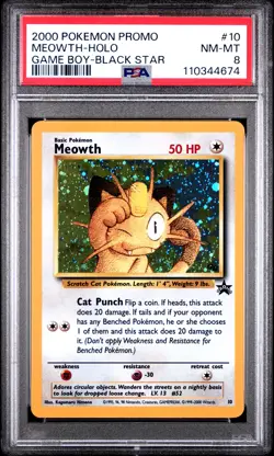 2000 POKEMON PROMO BLACK STAR GAME BOY #10 MEOWTH-HOLO PSA 8 - Image 1
