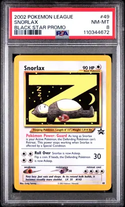 2002 POKEMON LEAGUE PROMO BLACK STAR #49 SNORLAX PSA 8 - Image 1