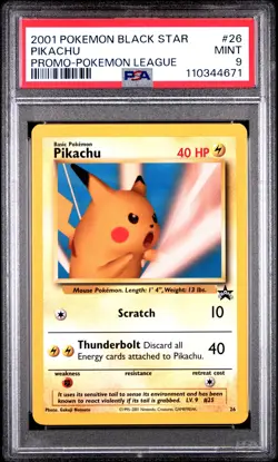 2001 POKEMON PROMO BLACK STAR POKEMON LEAGUE #26 PIKACHU PSA 9 - Image 1