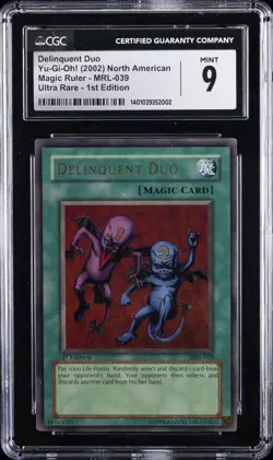 2002 YU-GI-OH! MRL-MAGIC RULER 1ST ED #039 DELINQUENT DUO CGC 9 - Image 1