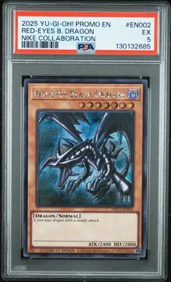 2025 YU-GI-OH! NIKE COLLABORATION PROMO #EN002 RED-EYES BLACK DRAGON PSA 5 - Image 1