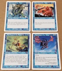 Magic The Gathering Lot 4 Coral Merfolk Pear Trident Octopus Wind Drake MTG - Image 1
