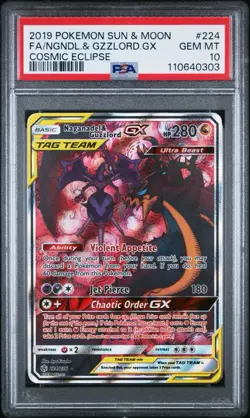 2019 Pokemon Sun & Moon NAGANADEL & GUZZLORD GX 224/236 Cosmic Eclipse PSA 10 - Image 1
