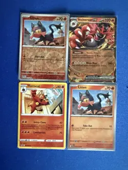 Incineroar EX Temporal Forces + Torracat + Litten (x2/1 RevHolo) 4-card lot PWE - Image 1