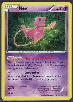 Mew #29/124 Holo Rare Pokemon Card XY Fates Collide Holo Light Play - Image 1
