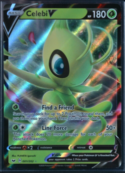 Celebi V 001/202 Sword & Shield 2020 Ultra Rare Holo Foil Pokemon TCG Card - NM - Image 1