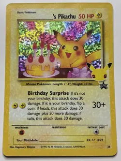 Pokemon Holo Birthday Pikachu Celebrations Collection #24 - Image 1