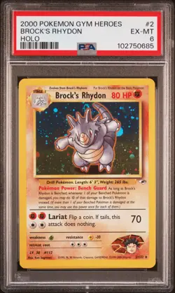 2000 POKEMON GYM HEROES HOLO #2 BROCK'S RHYDON PSA 6 - Image 1