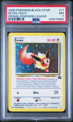2000 POKEMON PROMO BLACK STAR POKEMON LEAGUE #11 EEVEE-HOLO PSA 7 - Image 1