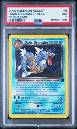 2000 POKEMON ROCKET PRERELEASE #8 DARK GYARADOS-HOLO PSA 7 - Image 1