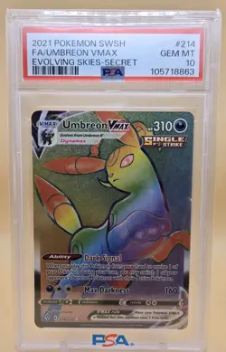 2021 Pokemon Sword & Shield Evolving Skies Fa Secret Umbreon Vmax #214 PSA 10 - Image 1