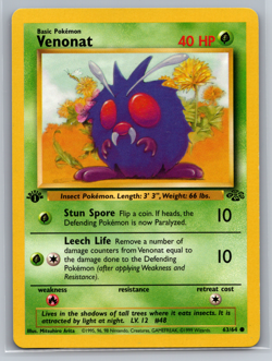 Pokemon Card - Jungle 63/64 - VENONAT (common) **1st Edition** - NM - Image 1