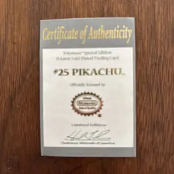Pokemon Pikachu Certificate For 23K Gold Burger King Card (certificate only) - Image 1