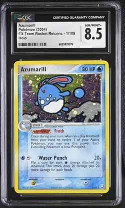 CGC 8.5 Azumarill 2004 EX Team Rocket Returns 1/109 Holo Pokemon Card - Image 1
