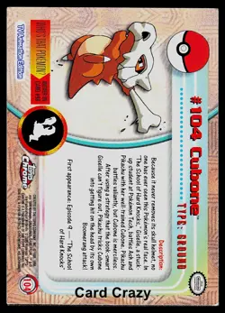 Cubone #104 - Topps Chrome Series 2 Pokemon Card Played - Image 2