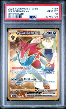 2025 POKEMON JTG EN-JOURNEY TOGETHER HYPER RARE #189 N'S ZOROARK EX PSA 10 - Image 1