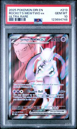 2025 POKEMON DRI EN-DESTINED RIVALS ULTRA RARE TEAM ROCKET'S MEWTWO EX PSA 10 - Image 1