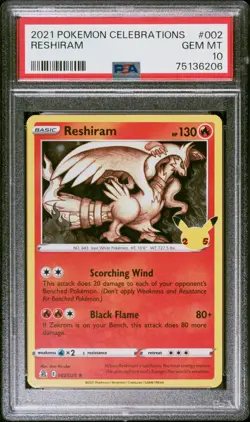 2021 RESHIRAM 002 POKEMON CELEBRATIONS PSA 10 GEM MINT - Image 1