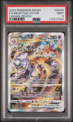2023 POKEMON SWORD & SHIELD CROWN ZENITH #GG44 FULL ART/MEWTWO VSTAR PSA 9 - Image 1