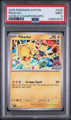 2025 POKEMON SVP EN-SV BLACK STAR PROMO #225 PIKACHU WORLD CHAMPIONSHIPS - Image 1