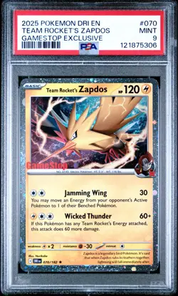 2025 POKEMON DRI EN-DESTINED RIVALS #070 TEAM ROCKET'S ZAPDOS PSA 9 - Image 1