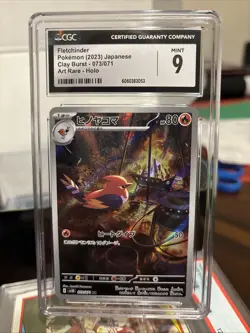 CGC 9 Pokemon Card Fletchinder AR 073/071 SV2D Clay Burst Mint Holo JPN SCUFFED - Image 1