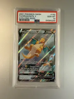 2021 POKEMON DRAGONITE V ALT FULL ART 192/203 SWSH07 EVOLVING SKIES PSA 10 - Image 1