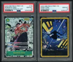 Lot (2) 2024 One Piece PRB01 Best Roronoa Zoro Gold Don!! Card Manga #118 PSA 10 - Image 1
