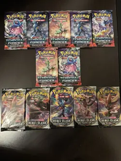 Pokemon Booster Pack Lot Of 12, Temporal Forces (7), Rebel Clash (5) - 120 Cards - Image 1