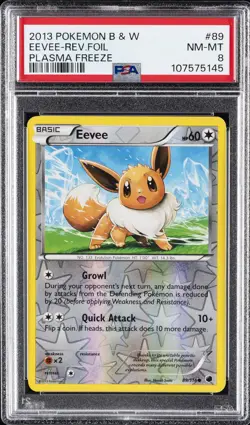2013 POKEMON B&W PLASMA FREEZE #89 EEVEE-REVERSE FOIL PSA 8 - Image 1