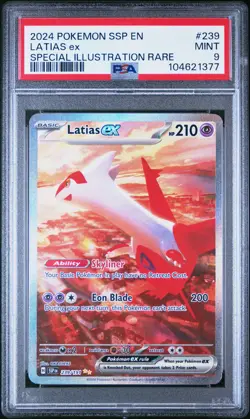 2024 POKEMON SSP EN-SURGING SPARKS SPECIAL ILLUSTRATION RARE LATIAS EX PSA 9 - Image 1