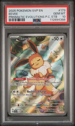 2025 POKEMON PRISMATIC EVOLUTIONS POKEMON CENTER ETB PROMO #173 EEVEE PSA 10 - Image 1