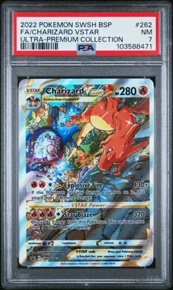 2022 POKEMON SWSH BLACK STAR PROMO #262 FULL ART/CHARIZARD VSTAR PSA 7 - Image 1