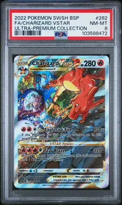 2022 POKEMON SWSH BLACK STAR PROMO #262 FULL ART/CHARIZARD VSTAR PSA 8 - Image 1