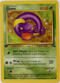 Ekans Fossil 1st Edition #46/62 - 1999 Vintage WOTC Pokemon Card - LP Excellent - Image 1