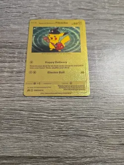 Special Delivery Pikachu Gold Foil Pokemon Card Promo SWSH074 Fan Art - Image 1
