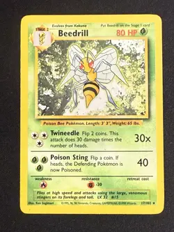 Pokemon TCG Beedrill Card 17/102 Base Set Rare, Unlimited, LP Condition - Image 1