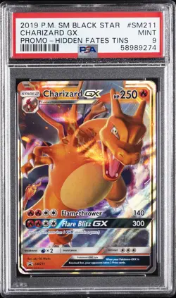 2019 POKEMON SM BLACK STAR PROMO HIDDEN FATES TINS #SM211 CHARIZARD GX PSA 9 - Image 1