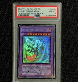 YuGiOh Rainbow Dragon Misprint Incorrect Name Ghost Rare 1st Edition PSA 8 - Image 1