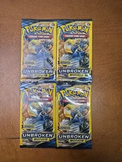 New Pokemon Sun & Moon Unbroken Bonds 3 Card Mini Booster (4) Packs(967-5) - Image 1