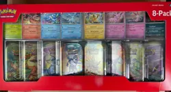 Pokemon Prismatic Evolutions, 8 MINI TINS DISPLAY BOX, Costco TORN BOX - Image 1