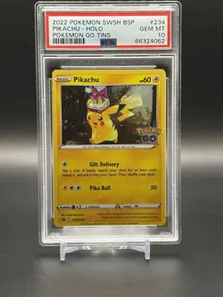 2022 Pokemon Promo SWSH234 Pikachu Holo Pokemon Go Tins PSA 10 - Image 1