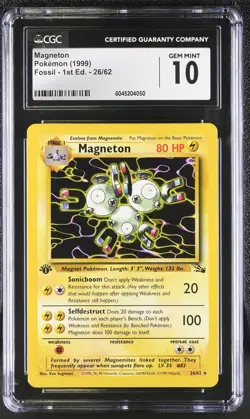 CGC 10 GEM MINT Magneton 1999 Fossil 1st Edition 26/62 Pokemon Card - Image 1