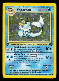 Vaporeon 12/64 Holo Rare 1st Edition Jungle Pokemon Card - Image 1